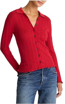 Madewell Snowy Lace Stitch Melody Collar Long Sleeve Top Womens Sweater Crimson : XL (Womens 14-16), Polyester/Viscose