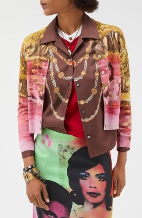 Versace The Naturist Print Silk Cardigan in Multicolor at Nordstrom, Size 8 Us