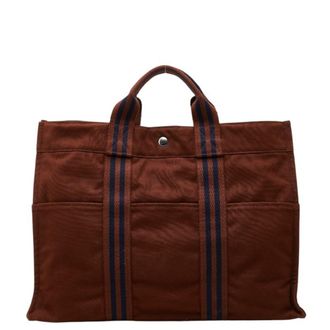 Herm&egrave;s Brown Cotton Canvas Tote Bag (Pre-Owned)