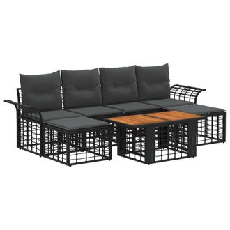 vidaXL Conjunto De Sof&aacute;s De Jard&iacute;n 7 Uds. Negro Y Gris Oscuro Vidaxl
