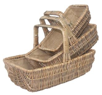 Red Hamper Wicker Set of 3 Rectangular Garden Trugs in Brown