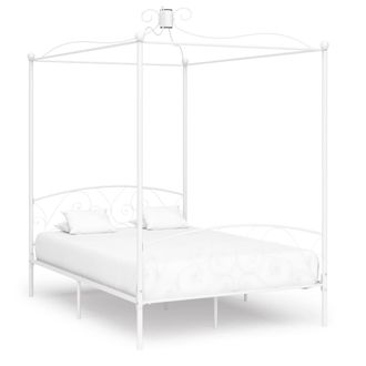 vidaXL Estructura Cama Con Dosel Sin Colch&oacute;n Metal Blanco 140x200 Cm Vidaxl