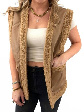 Olivaceous Womens Sherpa And Faux Leather Vest In Brown