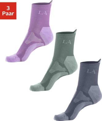 Active By Lascana Wandersocken LASCANA ACTIVE, Damen, Gr. 35-38, bunt (1x gr&uuml;n, 1x beere, 1x jeans), Materialmix, gemustert, elastisch, Socken Wandersocken, mit verst&auml;r