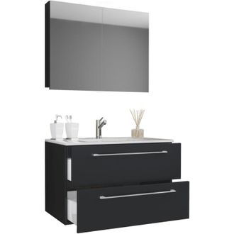 VCM 3 Piezas Lavabo Lavabo Gabinete Inferior Ancho 80 Cm Muebles De Ba&ntilde;o Conjunto Con Cajones Puertas Giratorias Gabinete De Espejo Badinos (sonoma Roble)