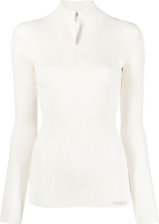 Moncler Neutral Ribbed Sweatshirt - Womens - Viscose/Polyester