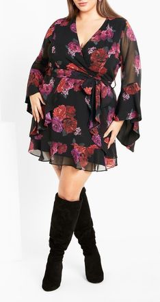City Chic Emberlynn Floral Long Sleeve Minidress at Nordstrom