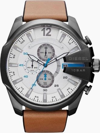 Diesel Mens Diesel DZ4280 Mega Chief Brown Leather Mens Watch - White/Brown