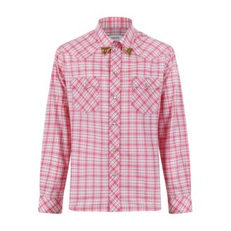 Versace Casual Shirts, male, Pink, Size: XL Checked Cotton-Poplin Slim Shirt