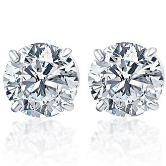 Pompeii3 20Ct Round Brilliant Cut Natural Quality VS2-SI1 Diamond Stud Earrings in 14K Gold Basket Setting