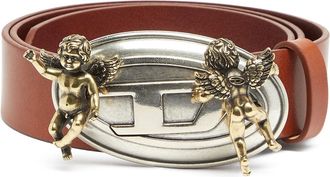 Diesel 3.5cm leather belt with cherub Oval D buckle - Belts - Woman - Brown