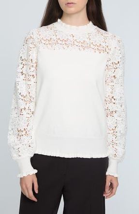 Elie Tahari The Felicity Floral Lace Detail Sweater in Sky White at Nordstrom Rack, Size Large