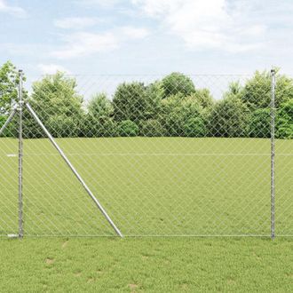 Berkfield Home Chain Link Fence with 7 Posts 1.5x10 m Galvanised Steel in Silver