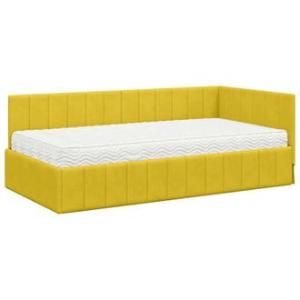 vidaXL Corner Bed Frame with Mattress Yellow 90 x 190 cm Velvet vidaXL