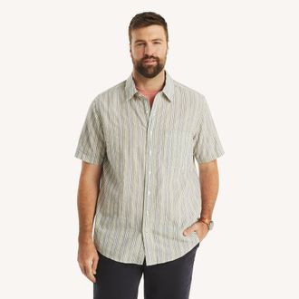 Nautica Big & Tall Short-Sleeve Striped Seersucker Shirt