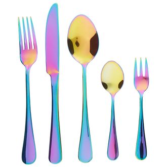 Beliani Cuberter&iacute;a Moderna Conjunto 30 Cubiertos Para 6 Personas Cuchillo Tenedor Cuchara Cucharilla Tenedor Para Postre Acero Inoxidable Multicolor Fusilli