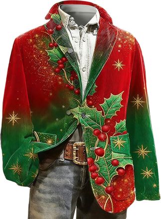 Generic Christmas Blazers for Men UK Corduroy Jacket Ugly Christmas Blazer Jackets Xmas Festive Costume Party Blazer Slim Fit Single-Breasted Suit Jacket Nove