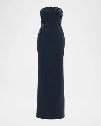 Rebecca Vallance Fresa Embellished-Trim Crepe Column Gown