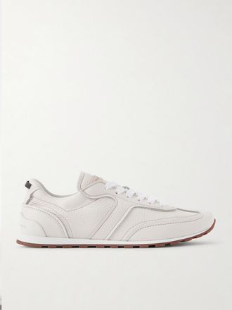 Brunello Cucinelli Sneakers In Pelle Testurizzata Decorata - Avorio