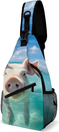 Generic Swimming Pigs Unisex Shoulder Bags Casual Crossbody Chest Bag Sling Backpack for Hiking Cycling Travel