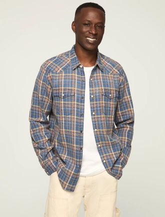 Lucky Brand Mens Indigo Twill Long Sleeve Western Shirt