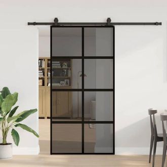 vidaXL Puerta Corredera Herrajes Negro 102,5x205 Cm Vidrio Templado Vidaxl