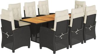 vidaXL Set De Comedor De Jard&iacute;n 9 Pzas Y Cojines Rat&aacute;n Sint&eacute;tico Negro Vidaxl