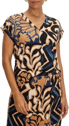 Nic+Zoe Deco Blooms V-Neck Top in Blue Multi at Nordstrom, Size Xx-Large