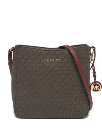 Michael Kors Jet Set Travel canvas cross body bag - women - Gold Plated Metal/Calf Leather/Fabric/Canvas - One Size - Brown