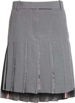 Thom Browne Pleated Low Rise Wool Seersucker Skirt in Light Grey at Nordstrom, Size 0 Us