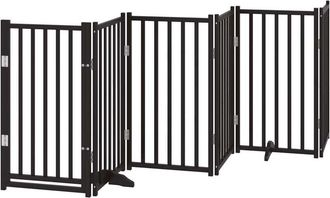 vidaXL Puerta De Perros Plegable 6 Paneles Madera Abeto Negra 300 Cm Vidaxl