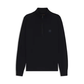 BOSS Logo-patch zip-neck sweater in cotton and cashmere