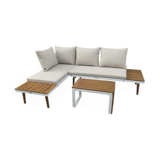 Sweeek Conjunto de jard&iacute;n en aluminio y en madera de acacia, 4 plazas, blanco