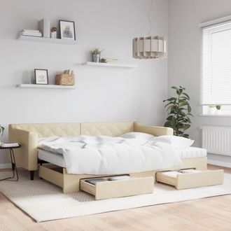 vidaXL Vidaxl - Sof&aacute; Cama Nido Con Cajones Tela Color Crema 90x200 Cm