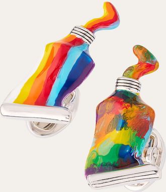 Jan Leslie Mens Paint Tube Stripe and Splatter Sterling Silver Cufflinks