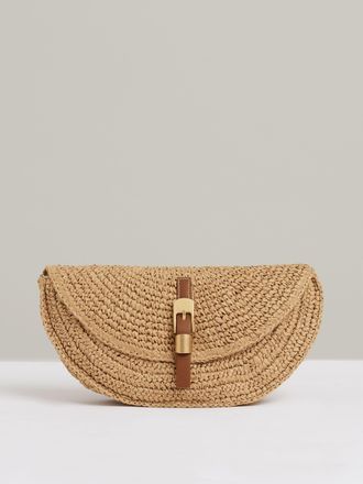 Reiss Natural Raffia Half-moon Clutch Bag