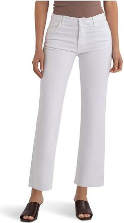 Kut from the Kloth Avery High-Rise Fab Ab Easy Straight Leg Raw Hem Womens Jeans Optic White : 18 28, Cotton/Polyester/Rayon
