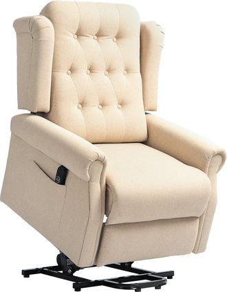 HOMCOM Power Lift Recliner Armchair With Wingback - Button Tufted - Beige | TJ Hughes
