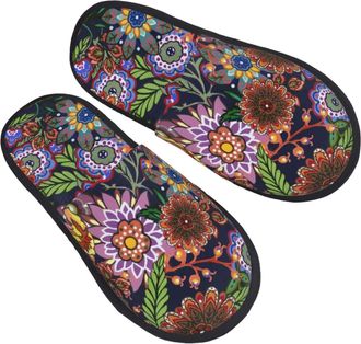 Generic Furry Slippers Vintage Flower Slippers Unisex Warm House Shoes For Travel Bathroom Indoor L