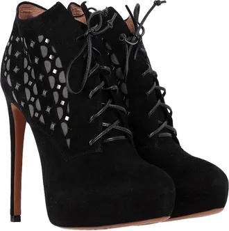 Alaia ALA&Iuml;A Womens Goat Suede Laser Cut Platform Bootie (Authentic Pre-Loved)