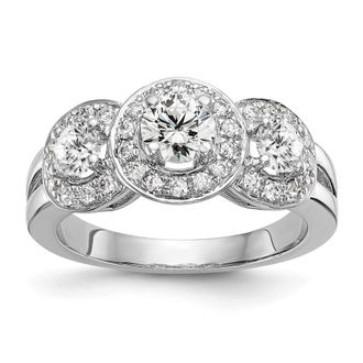 Diamond2Deal 14k White Gold Lab Grown Diamond 3-Stone Band Ring 1.3Ct Clarity- VS Color- G-H