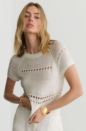 Reiss White Linen Textured-knit Top, XL