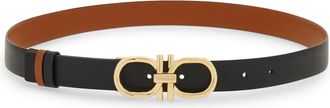 Ferragamo Leather Belt with Contrasting Interior and Gold-Tone Buckle