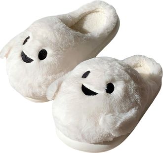 Generic Halloween Spooky Slippers Soft Plush Slides for Women Men Kid Adult, Cute Ghost Fluffy Warm Slip On Cosy Winter House Shoes Memory Foam Indoor Outdoor