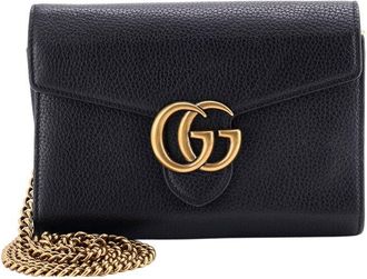 Gucci Black Leather Gg Marmont Chain Wallet Mini (Authentic Pre-Loved)