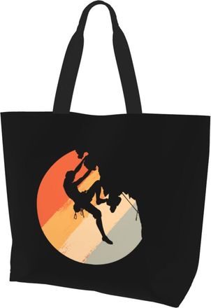 AOOEDM Vintage Rock Climbing Mountain Climber Ladies Canvas Tote Reusable Shopping Bag