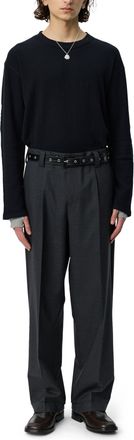 Mfpen High-Waisted Grey Patch Trousers With Button-Flap Pocket
