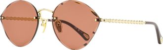 Chlo&eacute; Womens Beveled Rimless Sunglasses CH0253S 002 Gold/Brown 58mm