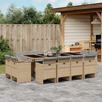 vidaXL Set Comedor De Jard&iacute;n Con Cojines 13 Pzas Rat&aacute;n Sint&eacute;tico Beige Vidaxl