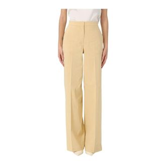 Pinko Wide Trousers, female, Yellow, M, Wide Leg Linen Trousers